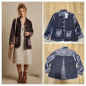 Flashback Velvet Tapestry Jacket Womens M Purple NWT Y2K 2000 Boho Lagenlook VTG